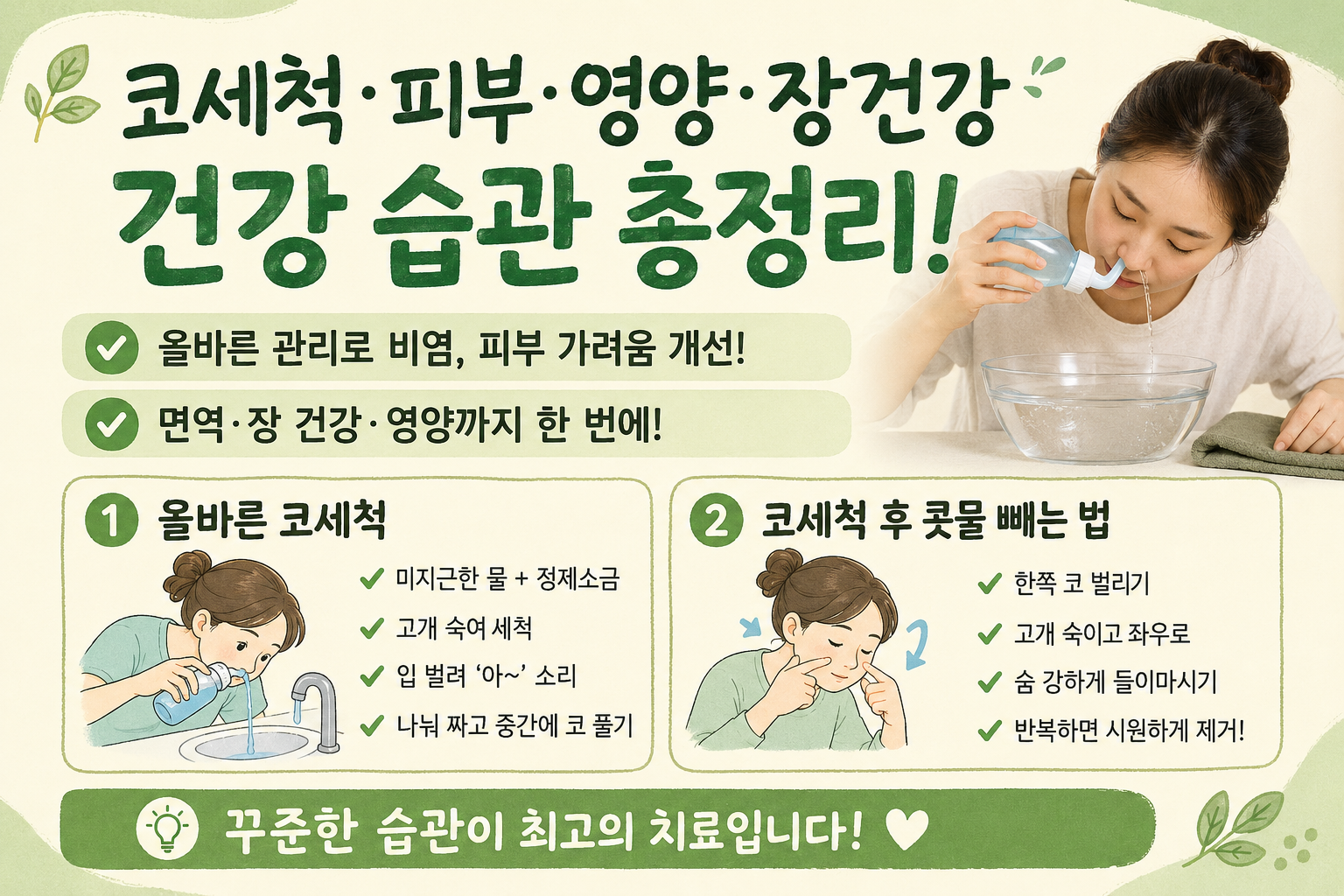 비염 코막힘 뚫는 식염수 코세척법, 물·소금 선택부터 주의점까지