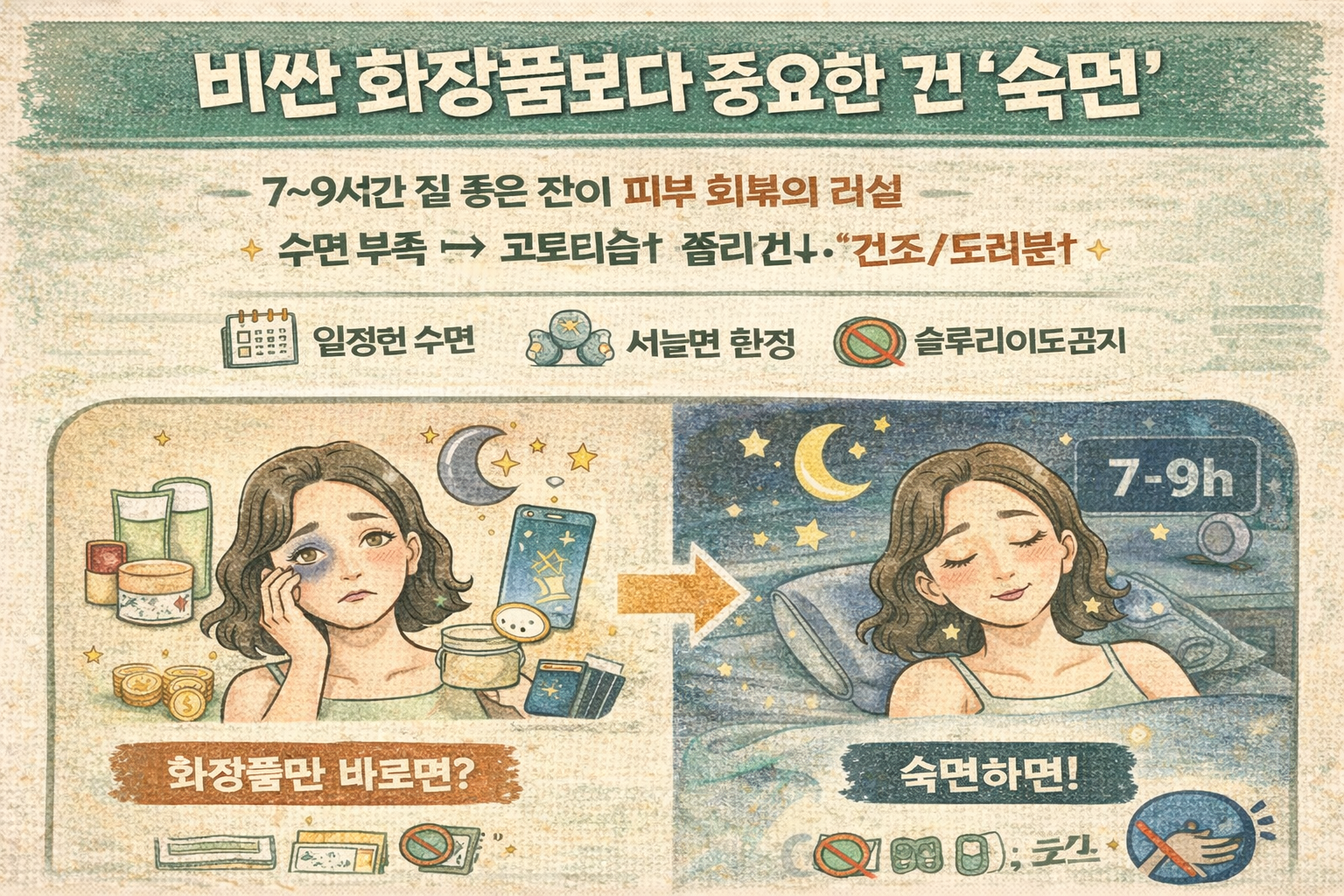 비싼 화장품보다 ‘숙면’이 먼저… 7~9시간 못 자면 코르티솔↑·콜라겐↓로 피부 망가진다