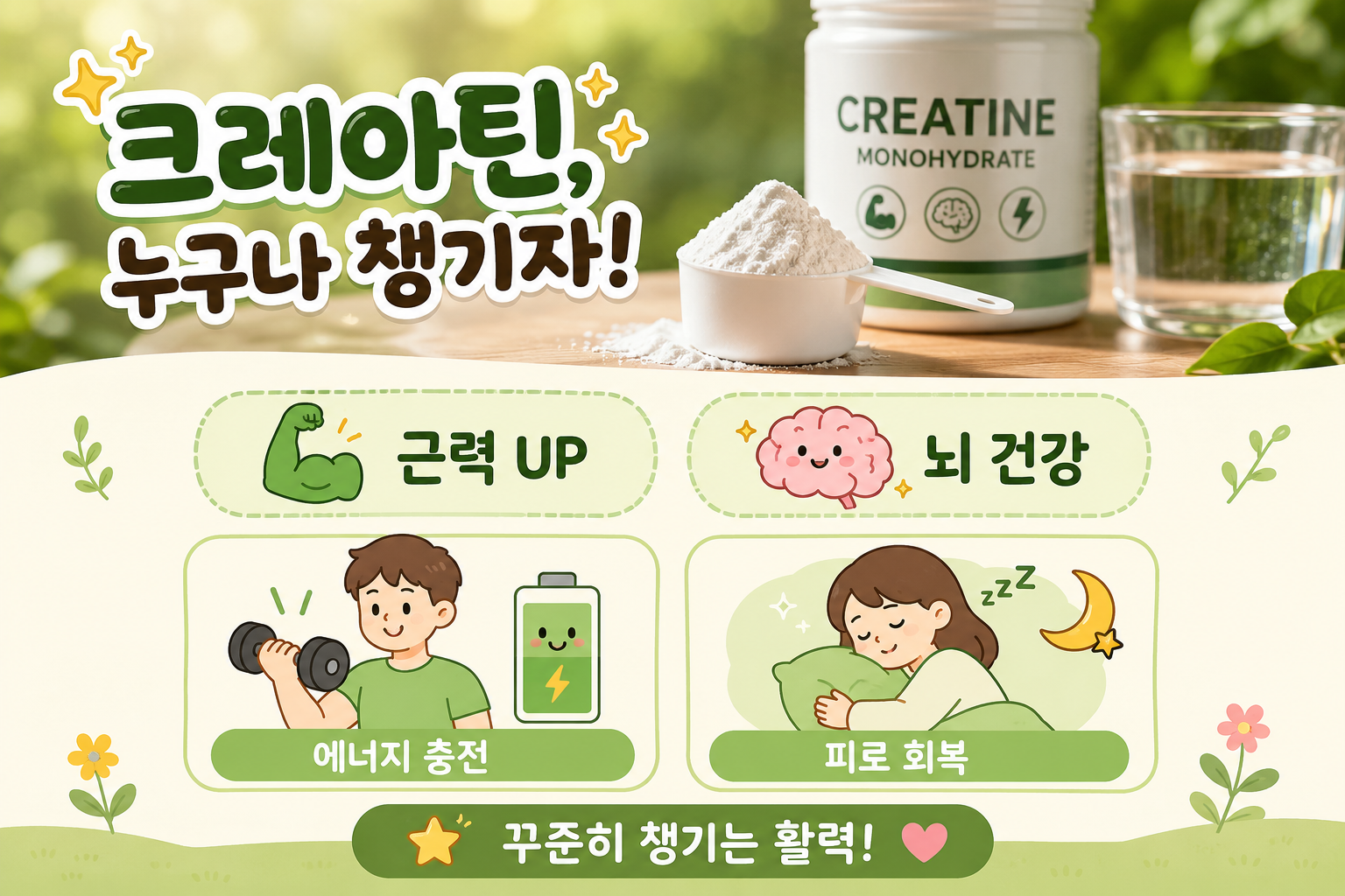 크레아틴, 운동 안 해도 먹어도 될까? 효능·복용법·부작용·제품 추천 총정리