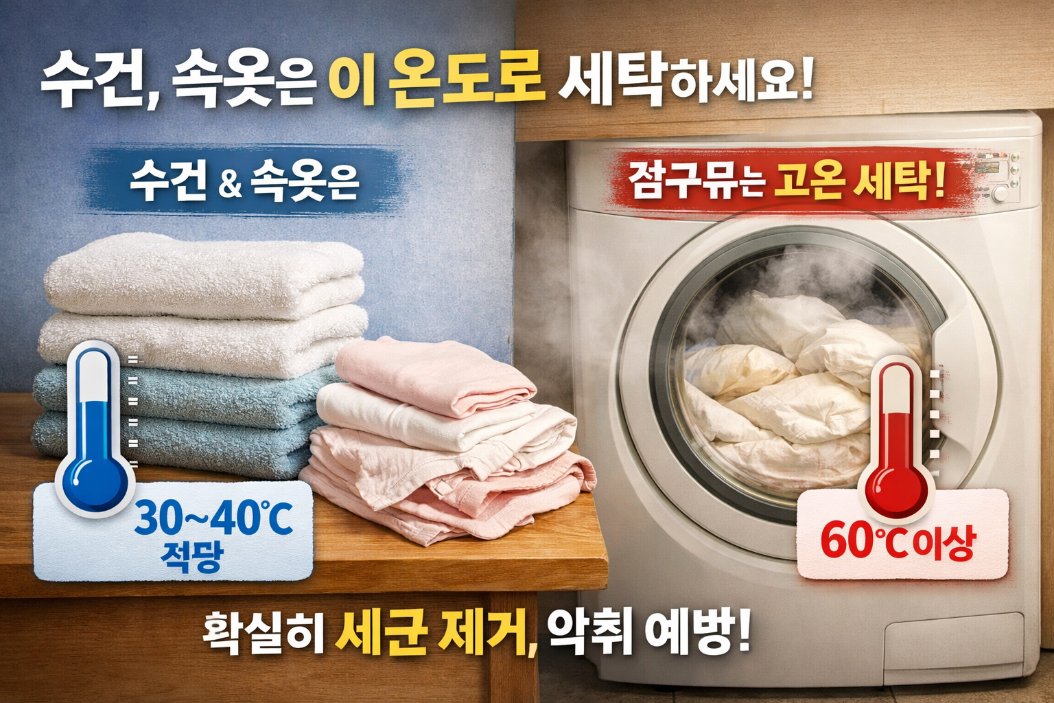 빨래 냄새 없애는 법, 수건은 30~40도·속옷은 60도 세탁해야 하는 이유