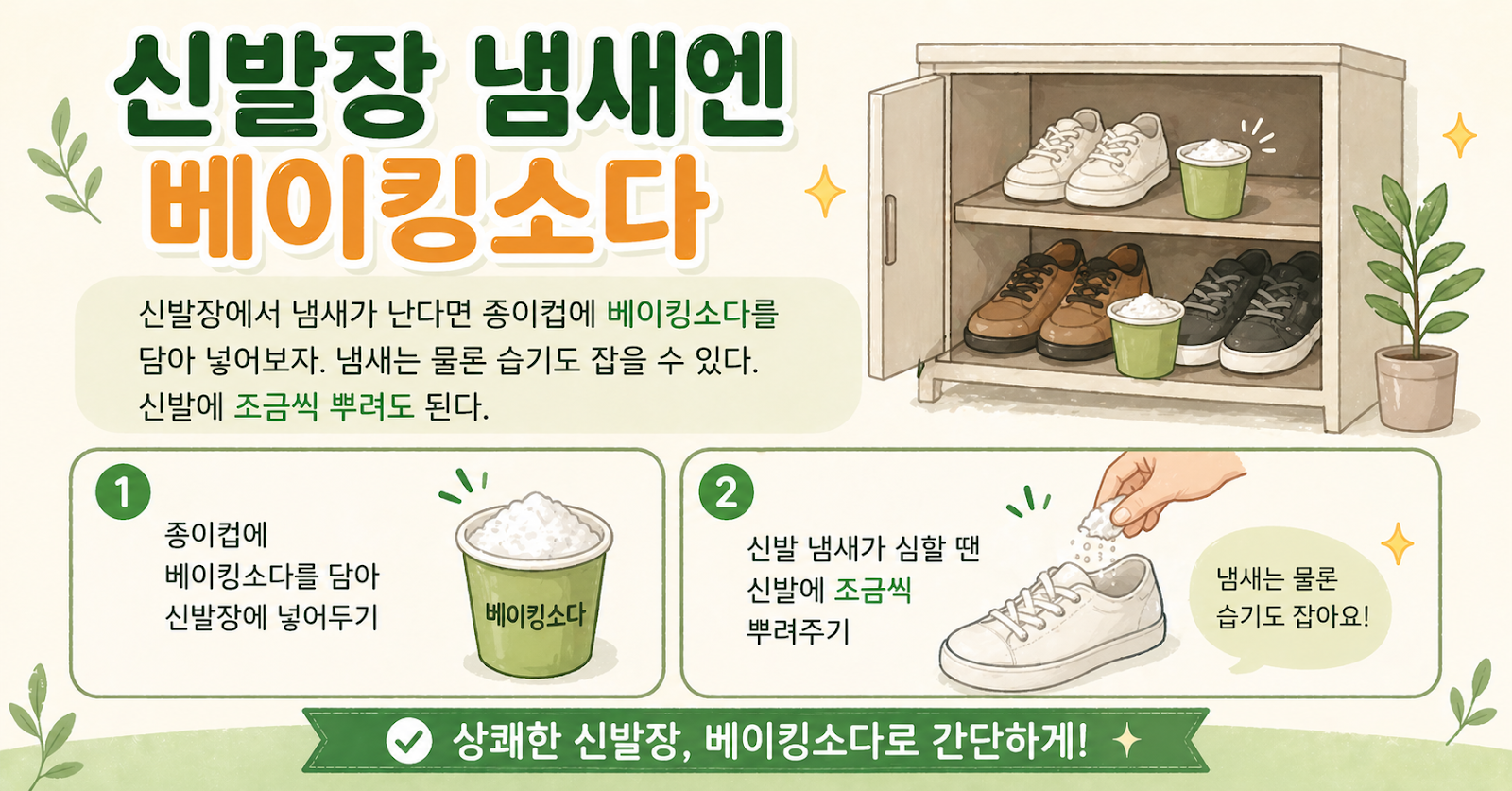 신발장 냄새 제거, 베이킹소다 종이컵 하나면 습기까지 잡힙니다