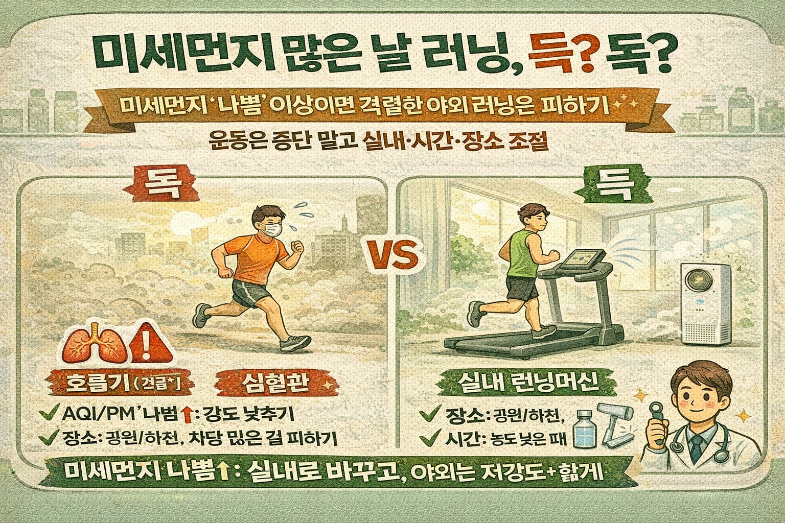 미세먼지 많은 날 러닝, ‘득’일까 ‘독’일까?…‘나쁨’ 이상 대처법(실내 대체·시간대 선택)
