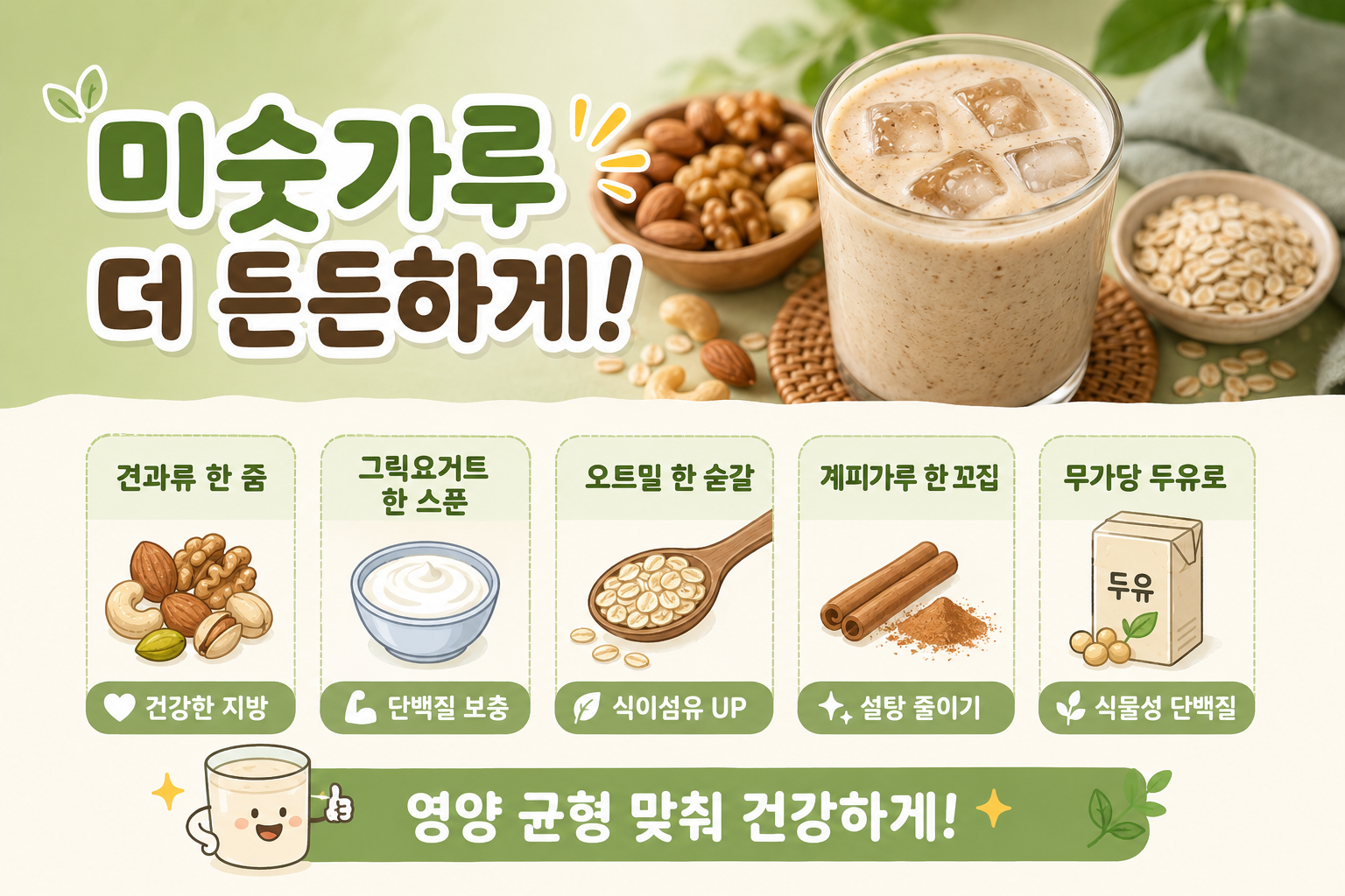 미숫가루에 이것 넣으세요, 혈당 부담 줄이고 포만감 높이는 5가지