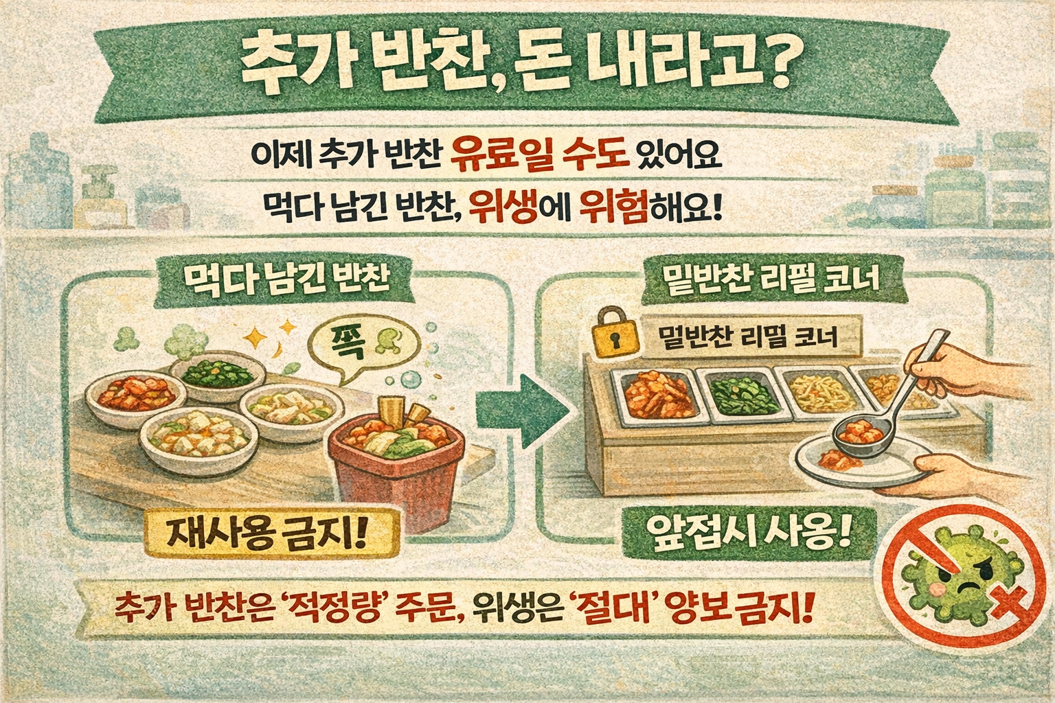 추가 반찬 유료화 논란…반찬 재활용은 정말 사라졌나? 위생 위험과 현실 쟁점