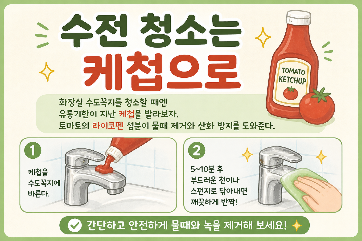 수전 물때 안 지워질 때? 유통기한 지난 케첩으로 반짝이게 청소하는 법