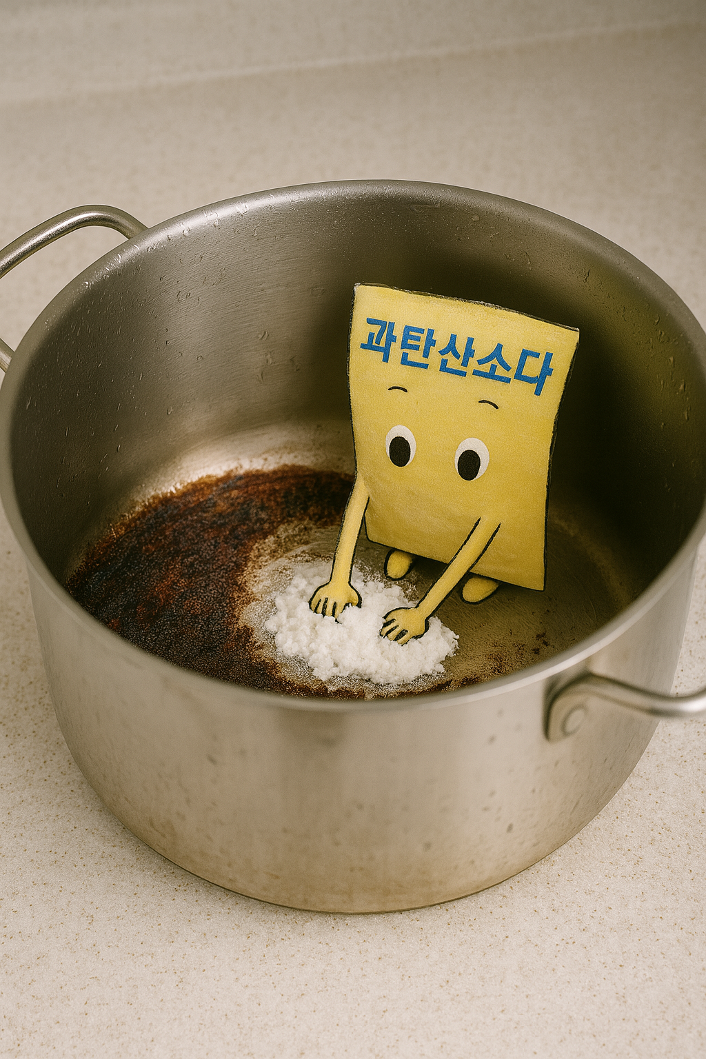 스테인리스 냄비 탄 자국, 과탄산소다로 말끔히!