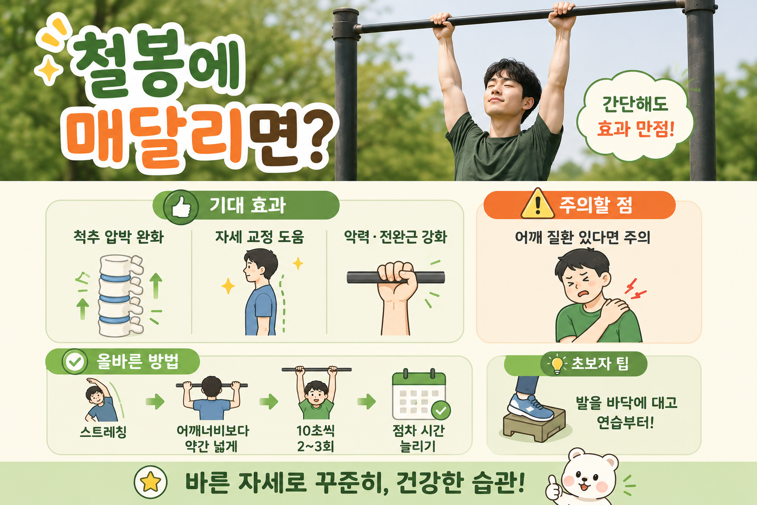 철봉에 10초만 매달려도 생기는 효과, 어깨 안 좋다면 조심하세요