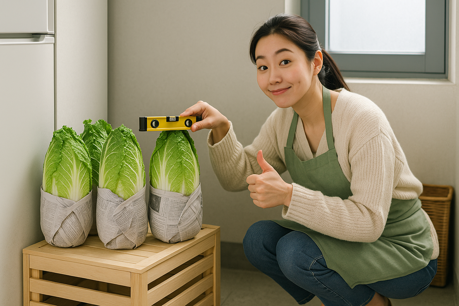 배추 세워 보관법: 겉잎 그대로 신문지로 통째 감싸 신선도 오래!