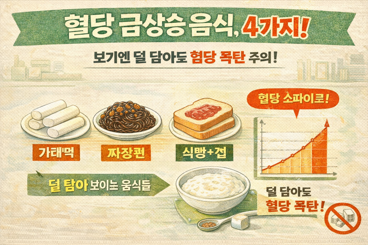 설탕보다 덜 단데 혈당은 더 무섭다: 가래떡·짜장면·식빵잼·흰죽 ‘혈당 스파이크’ 4가지 함정
