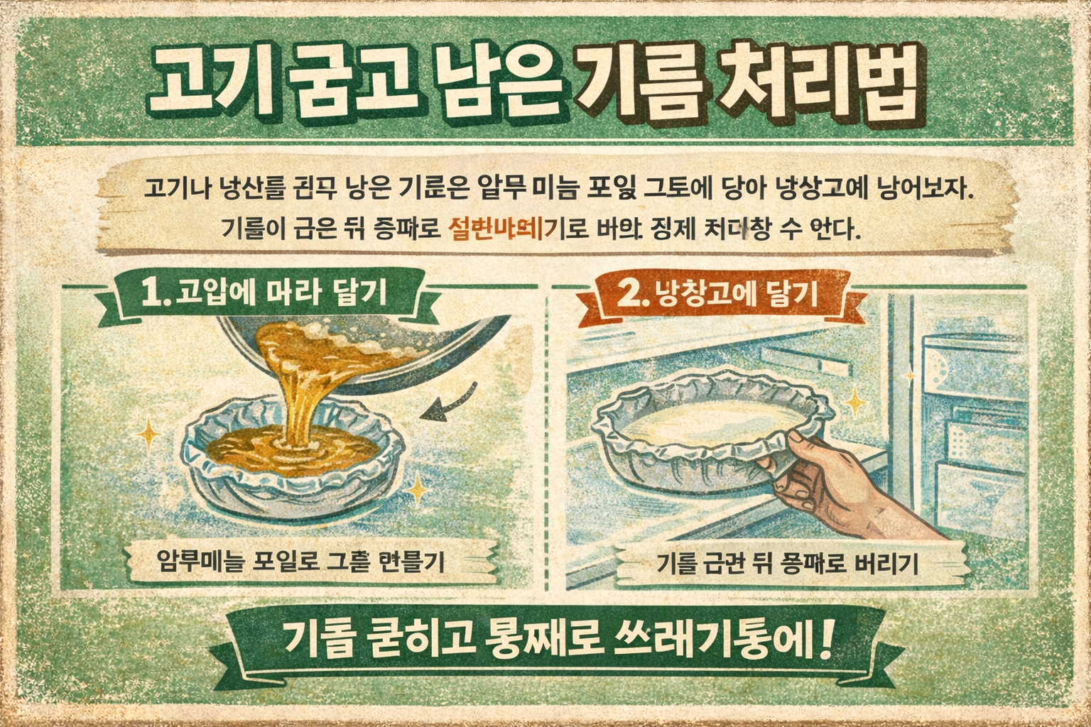 고기 굽고 남은 기름 싱크대에 버리지 마세요 냉장고에 굳혀 한 번에 버리세요