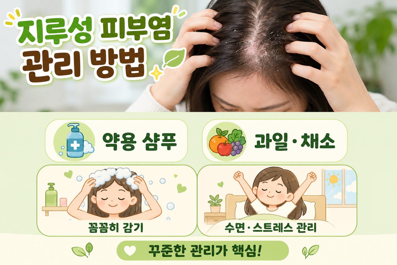 끈적한 누런 비듬, 지루성 피부염 신호? 약용 샴푸와 생활습관 관리법