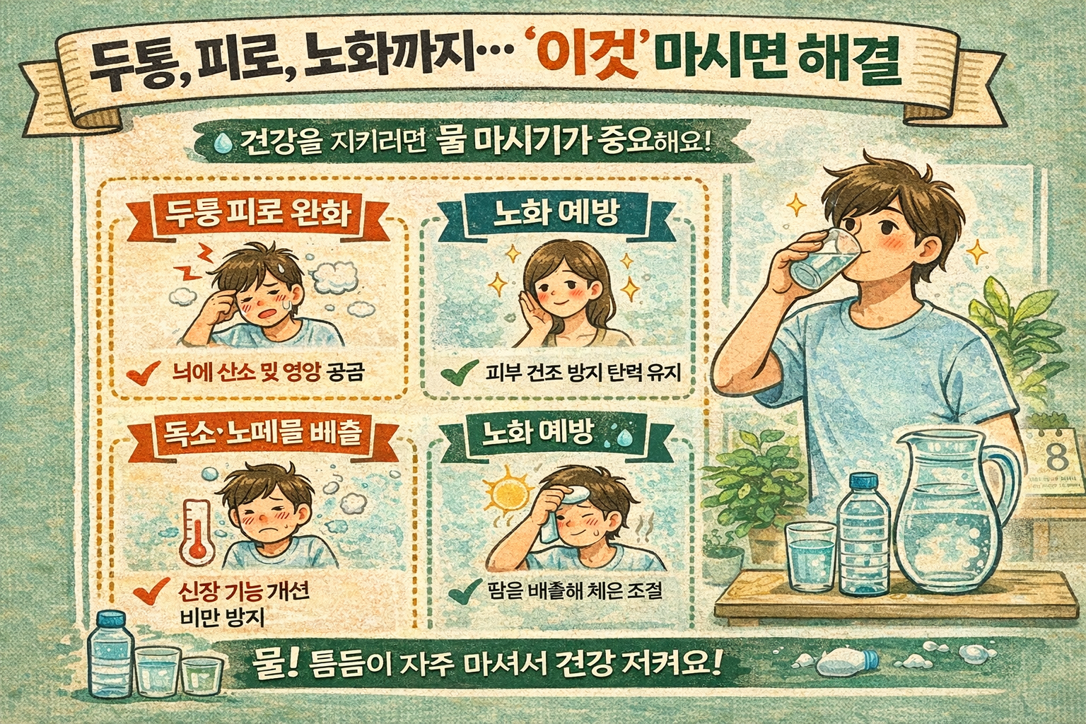 두통·피로·피부 노화, 물 부족 신호였다…물 마시기 효능과 수분 섭취법