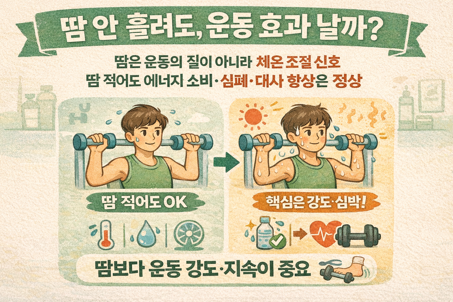 땀 안 흘려도 운동 효과 충분할까? ‘땀=효과’ 오해와 강도 확인하는 기준