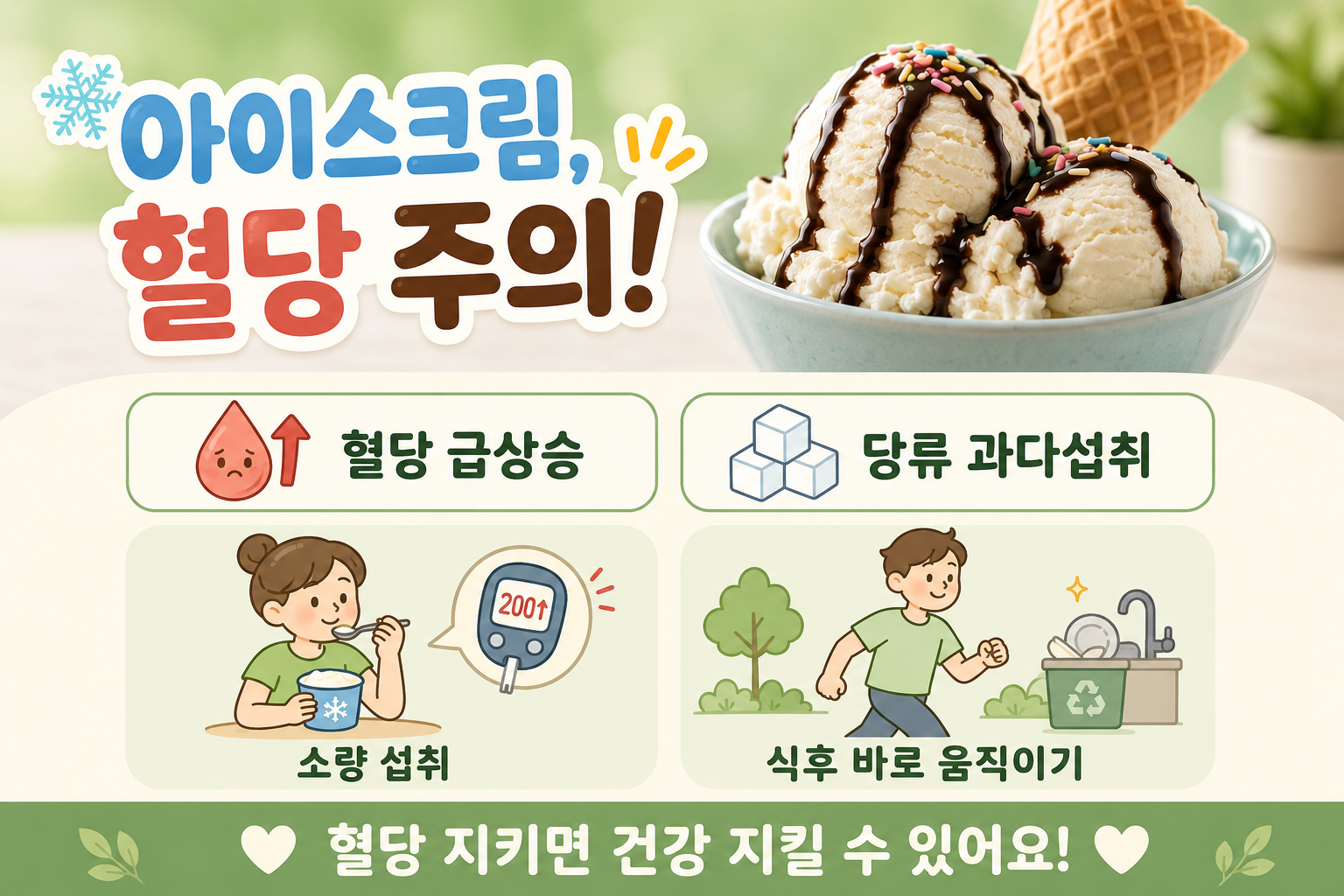 아이스크림 먹고 혈당 200? 당뇨인이 꼭 봐야 할 각설탕 함량과 안전한 섭취법