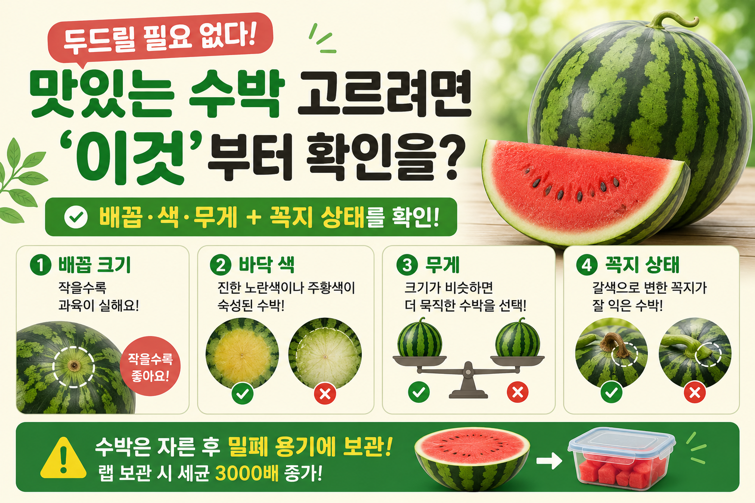 맛있는 수박 고르는 법, 두드리지 말고 ‘배꼽과 바닥 색’부터 확인하세요