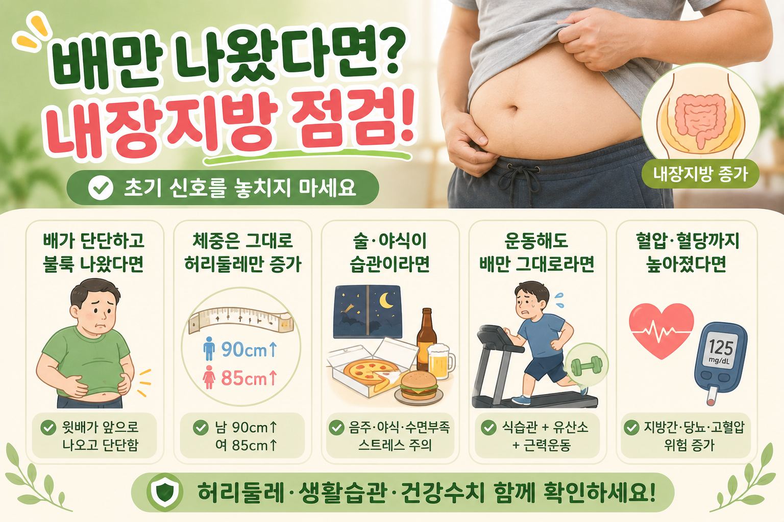 체중은 그대로인데 배만 나온다면? 내장지방 쌓이는 5가지 위험 신호