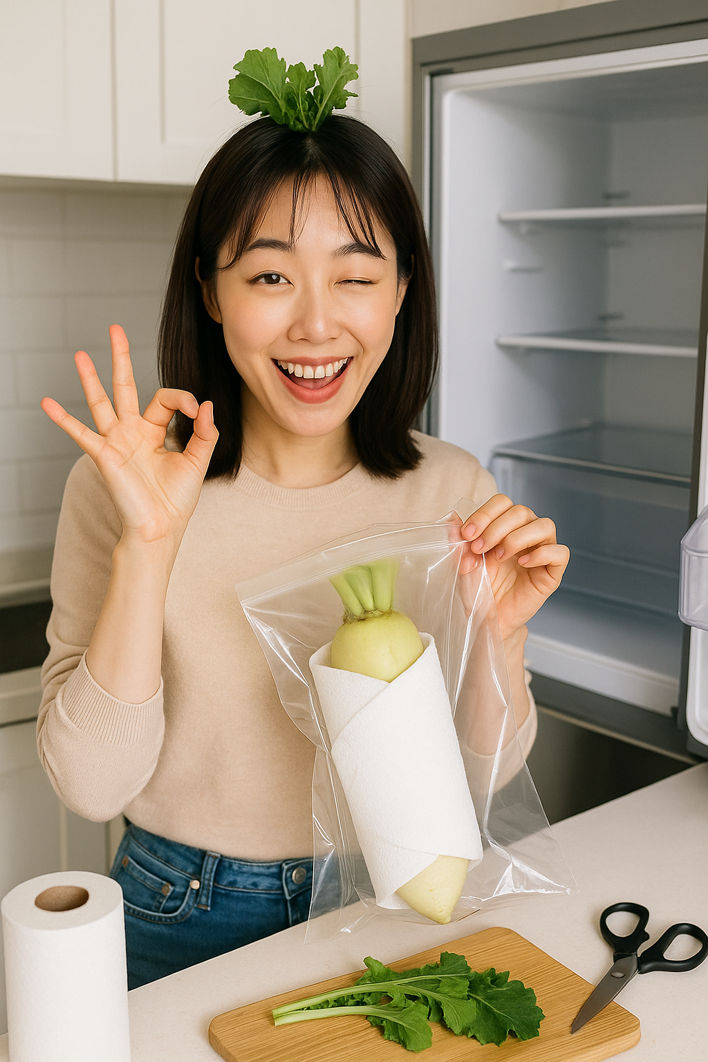 무 오래 보관하는 법: 잎 제거·키친타월·비닐포장 냉장 보관