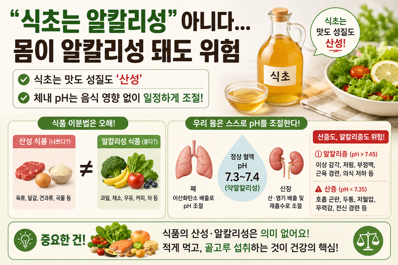 식초는 알칼리성? 사실 아닙니다! 산성·알칼리성 식품 오해와 혈액 pH 진실