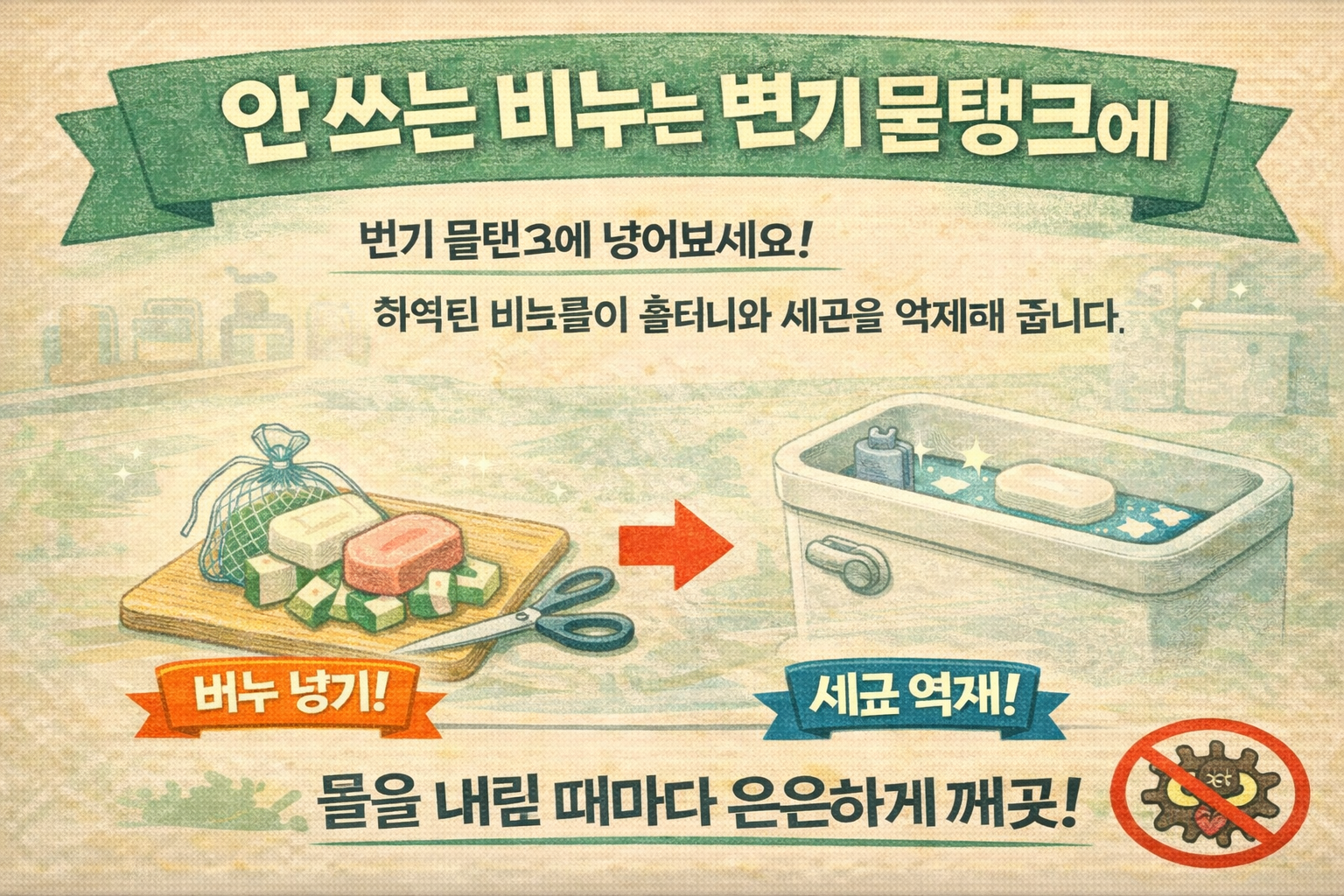 변기 물탱크에 안 쓰는 비누 넣기: 물 내릴 때마다 자동 세정·세균 억제하는 화장실 꿀팁