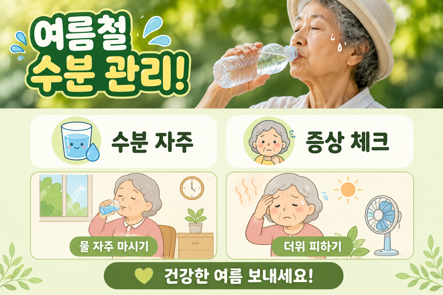 노인 여름철 탈수, 목 안 말라도 위험하다… 꼭 알아야 할 5가지 증상