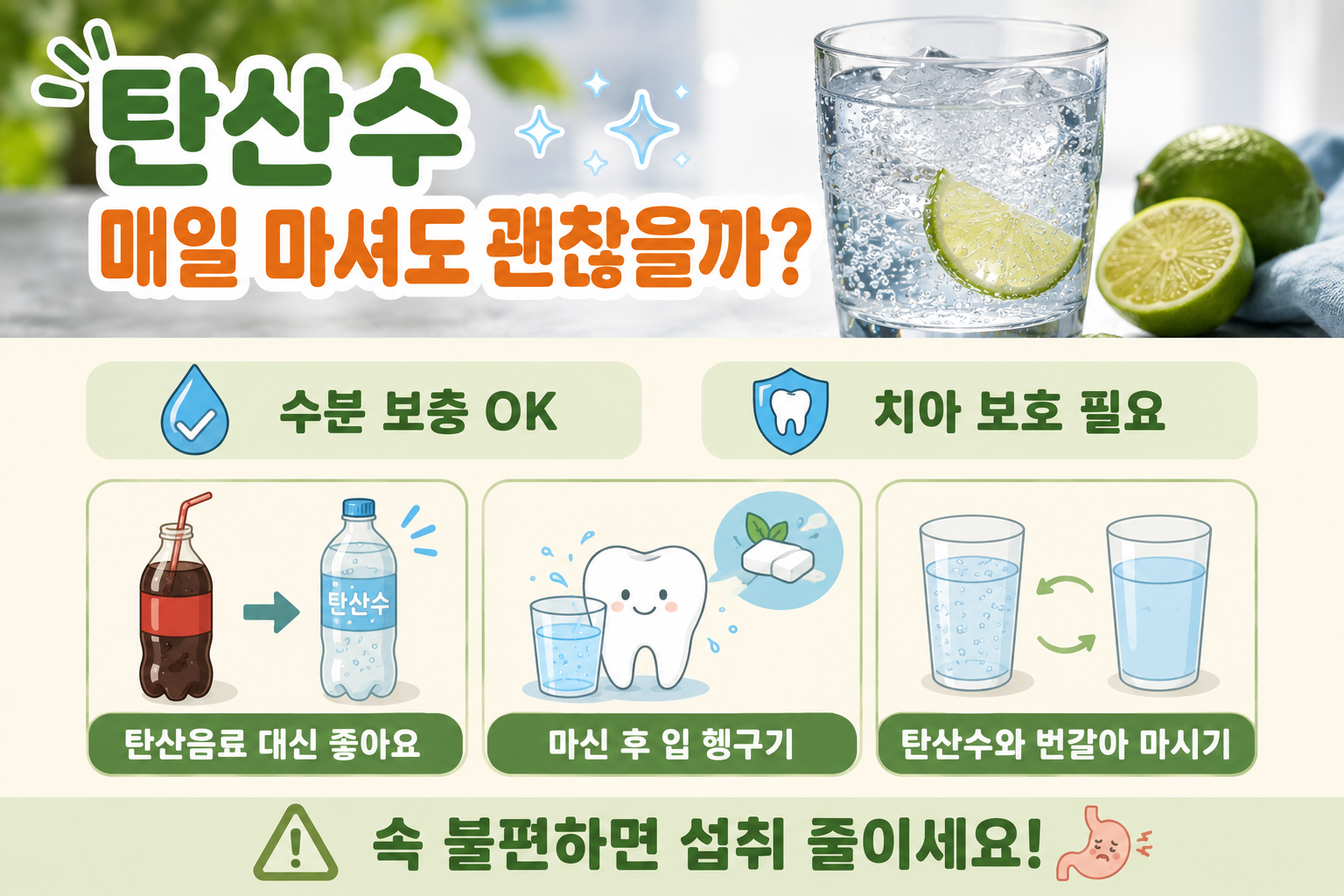 탄산수 매일 물처럼 마셔도 될까? 무가당 탄산수 효능과 부작용