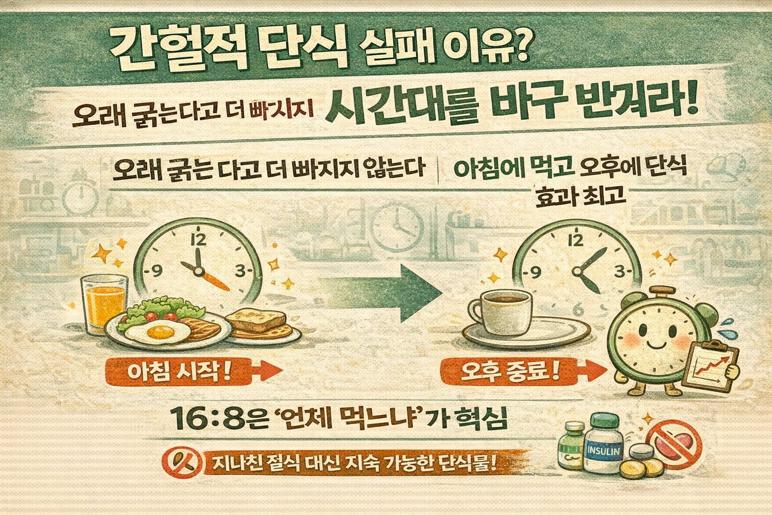 간헐적 단식 실패 이유: 16:8도 ‘아침형’(7~9 첫 끼·3~5 종료)으로 해야 살 빠진다