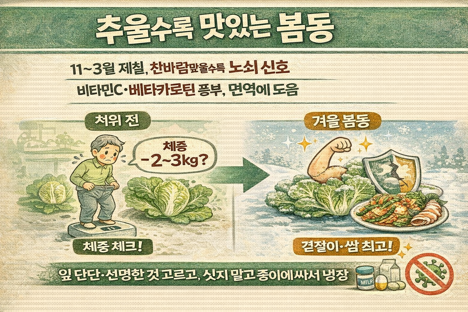 한겨울 제철 채소 ‘봄동’이 추울수록 맛있는 이유: 11~3월 당도↑·면역 영양소까지