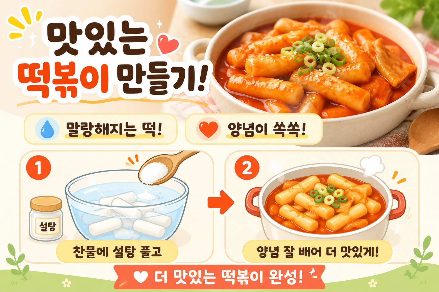맛있는 떡볶이 만드는 법, 떡을 설탕물에 불리면 양념이 쏙 밴다