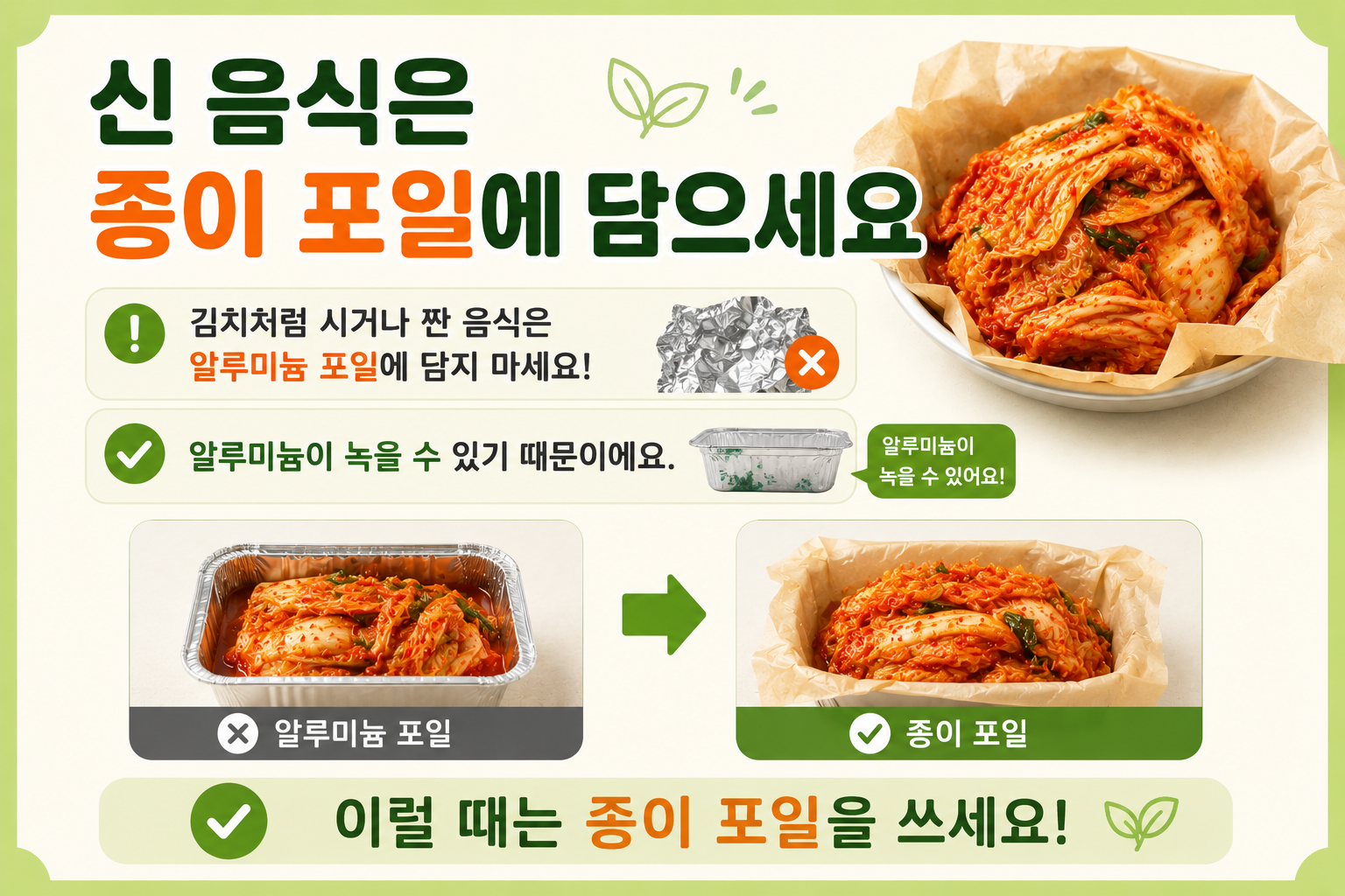 신 음식은 종이호일에 담으세요, 김치도 알루미늄 포일 피해야 하는 이유