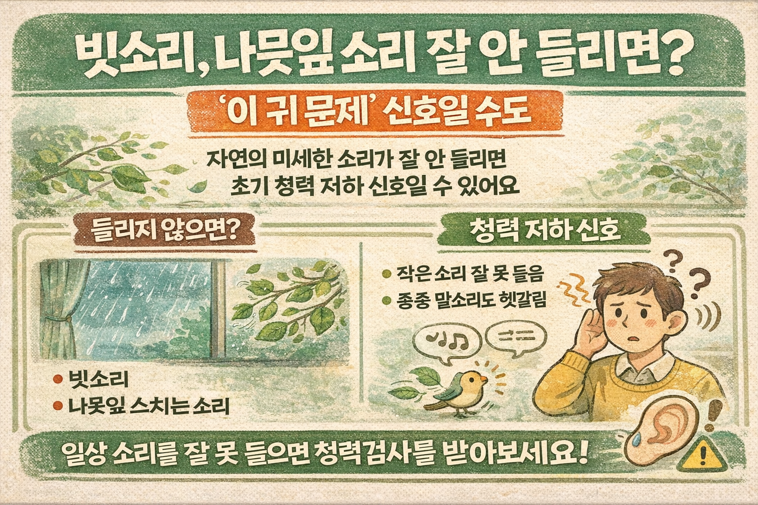 빗소리·나뭇잎 소리 안 들리면? 난청 초기 신호일 수 있습니다