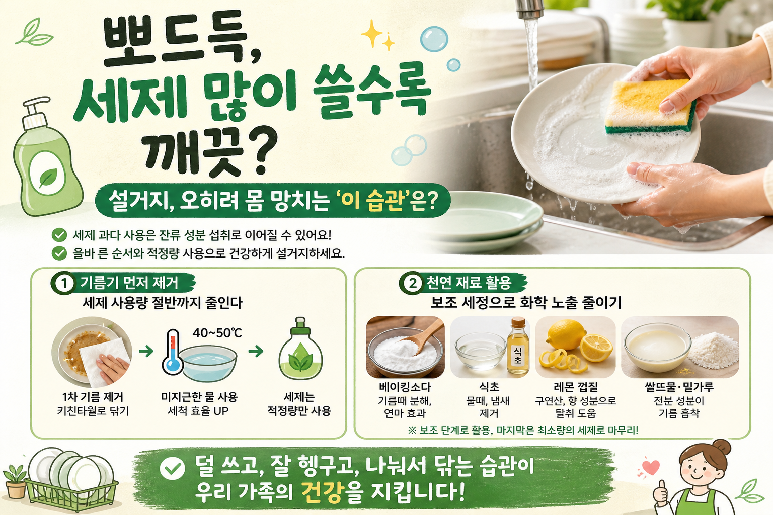 설거지 세제 많이 쓸수록 깨끗할까? 잔류 세제 부르는 위험한 습관