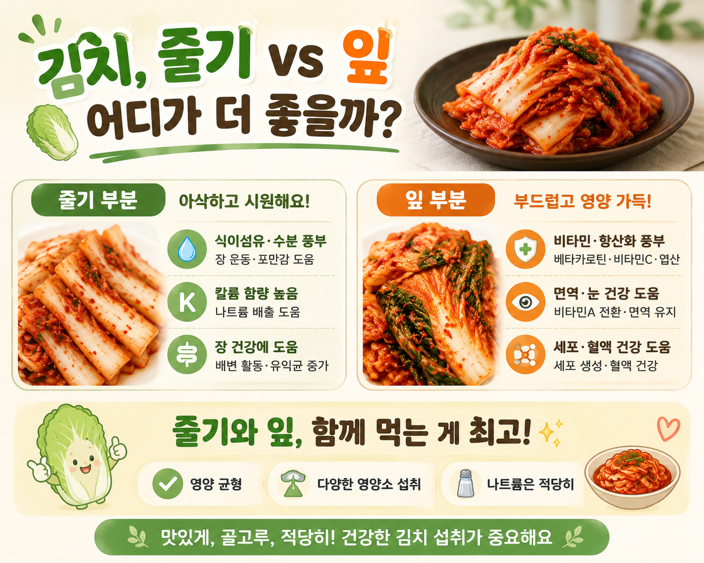 배추김치 줄기만 먹었다면 손해? 잎과 줄기 영양 차이