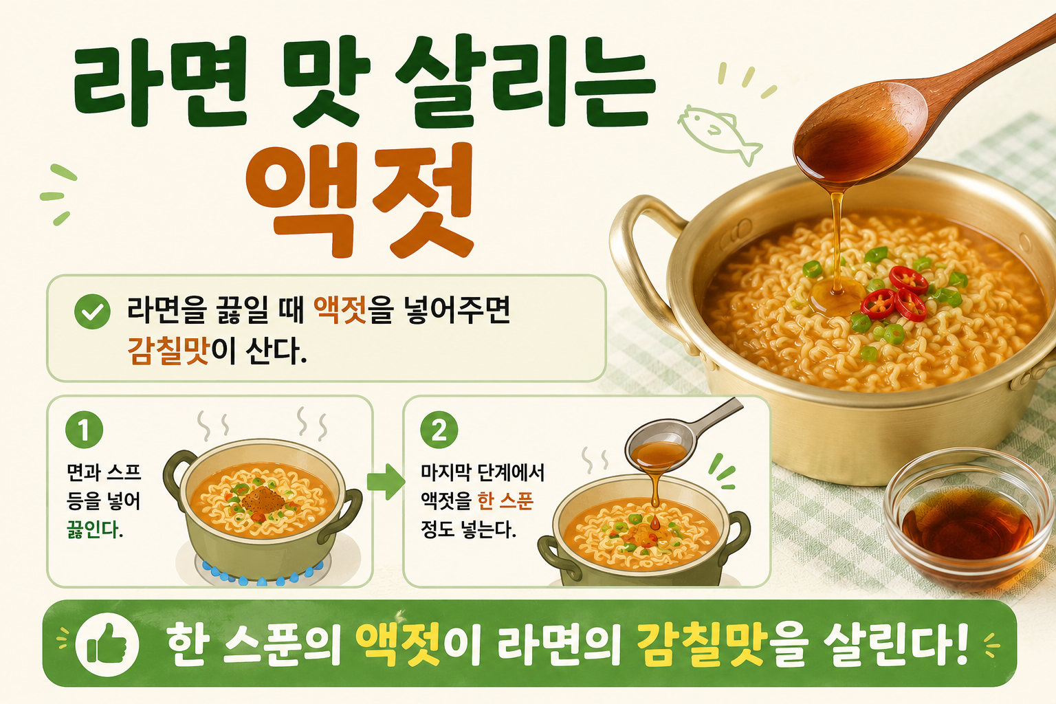 라면 맛있게 끓이는 법, 액젓 한 스푼이면 국물 감칠맛이 확 살아나요