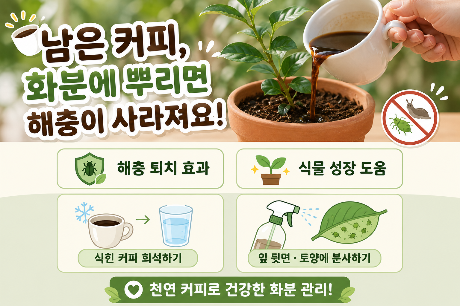 남은 커피 버리지 마세요 화분에 뿌리면 해충이 도망가는 천연 퇴치법