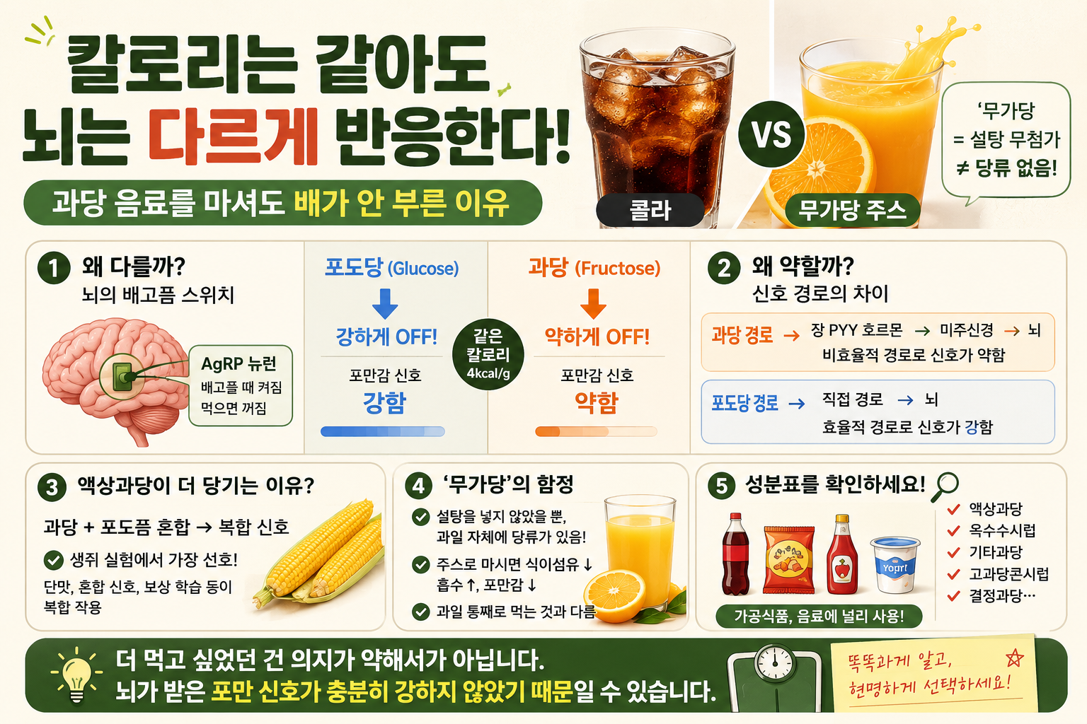 콜라 끊고 무가당 주스 마셨는데 살 안 빠진 이유, 과당이 포만감을 속인다