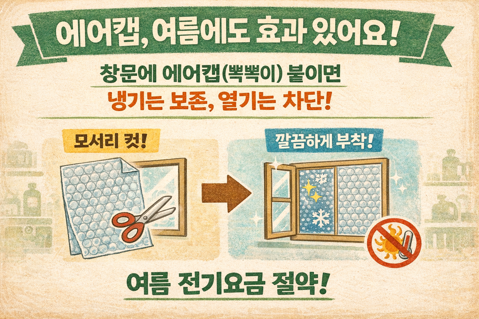 여름에도 창문 뽁뽁이(에어캡) 효과 있을까? 냉방비 줄이는 붙이는 법 + 주의점