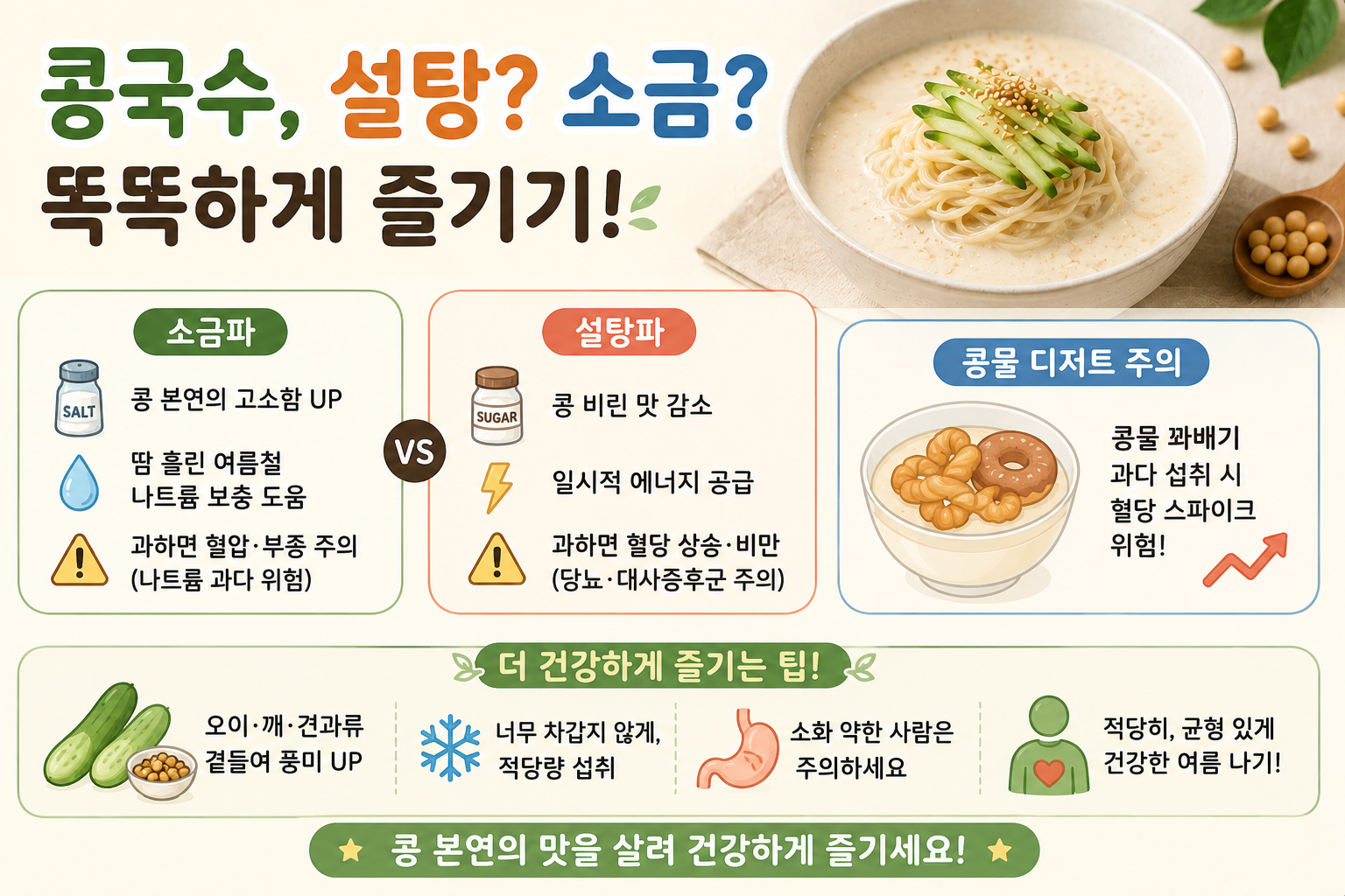 콩국수 설탕 vs 소금, 건강에는 뭐가 나을까? 둘 다 적게가 정답