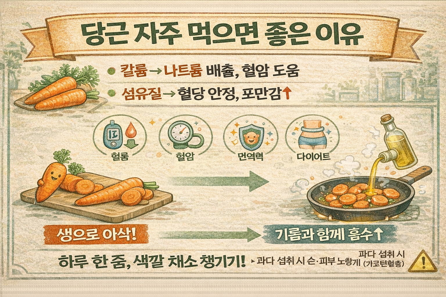 당근 자주 먹으면 혈당·혈압 동시 관리…다이어트·면역력·암 위험 낮추는 이유