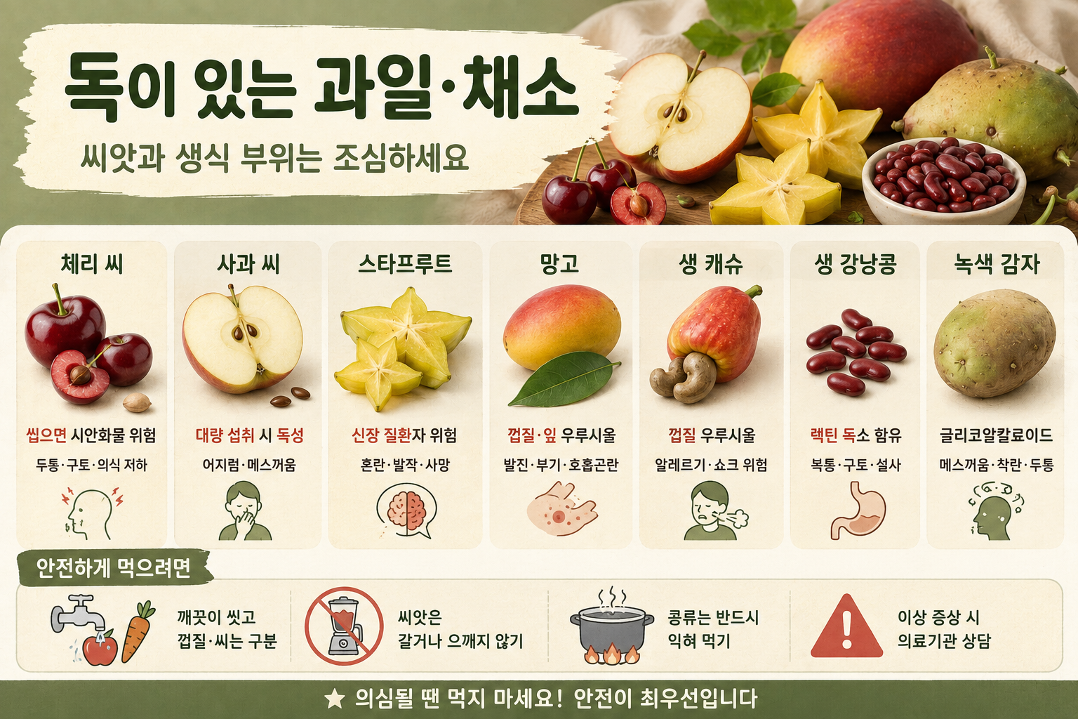 독성 있는 과일·채소, 사과씨·체리씨부터 녹색 감자까지 주의할 7가지