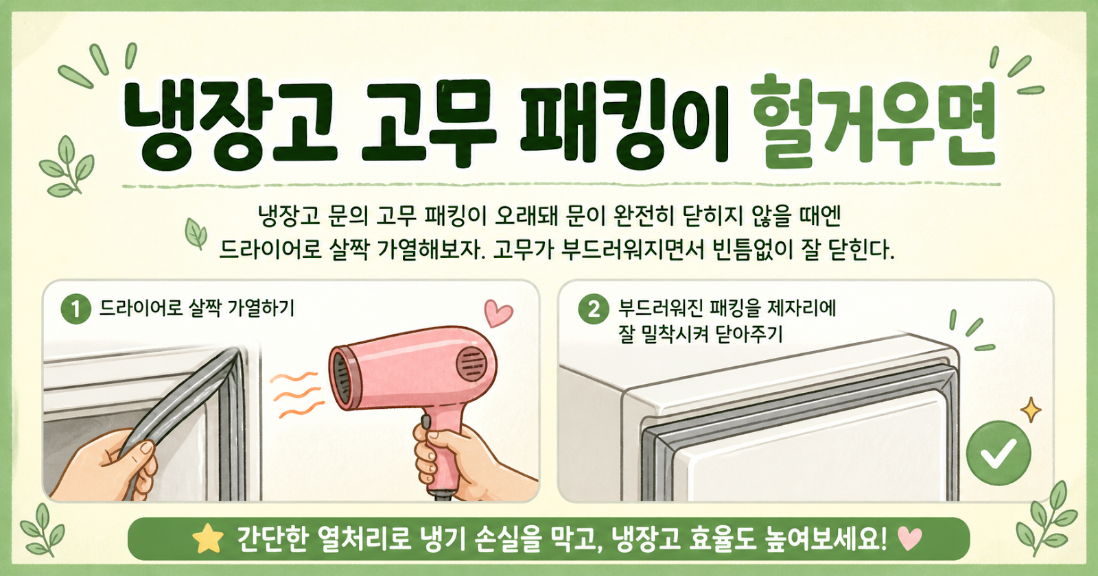 냉장고 문 안 닫힐 때? 헐거운 고무 패킹 드라이어로 복원하는 가장 쉬운 방법