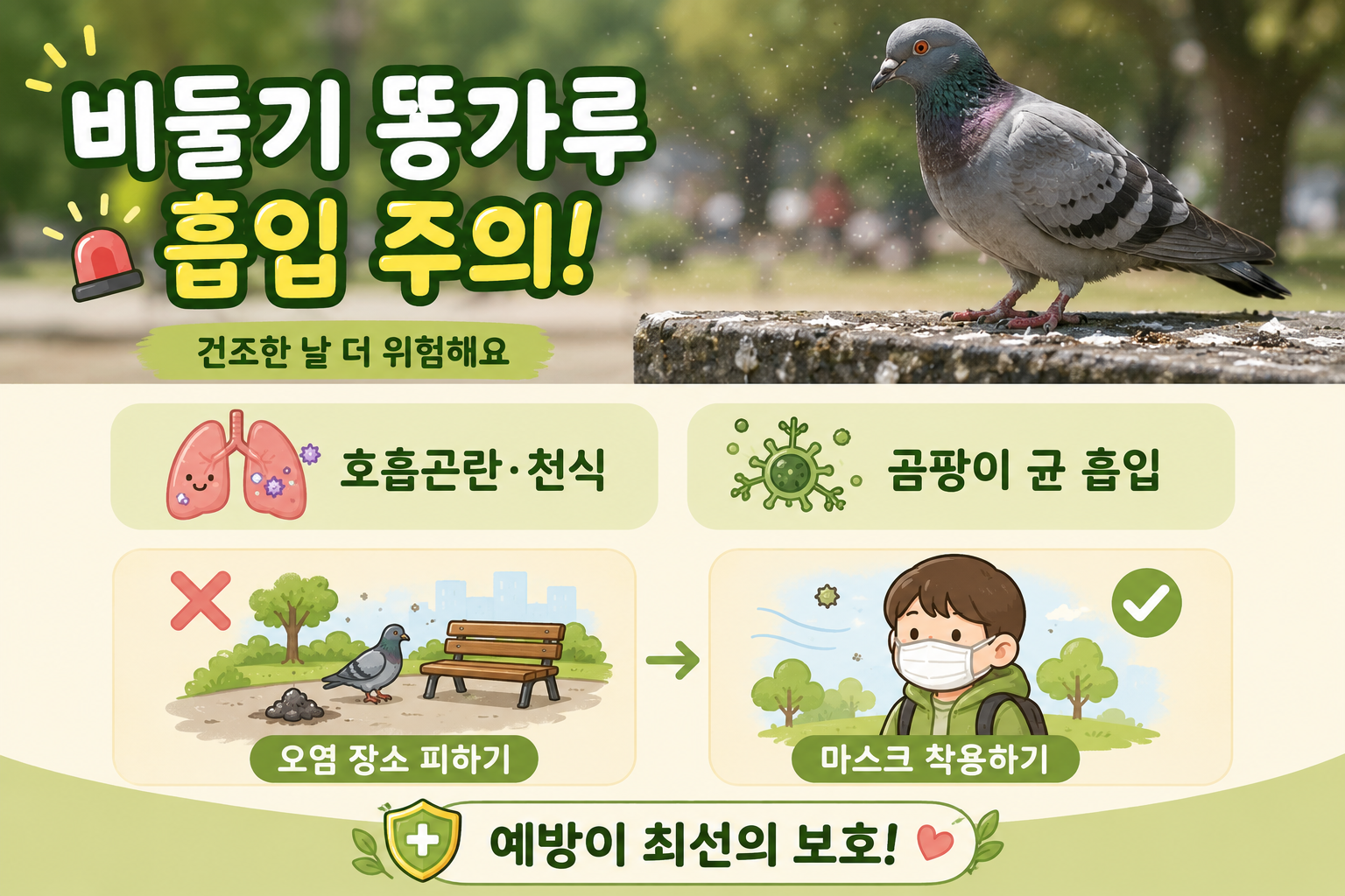건강한 사람도 위험한 비둘기 똥가루 폐 곰팡이 감염