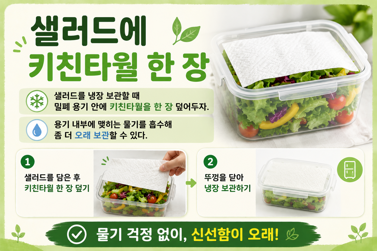 샐러드 그냥 넣지 마세요, 키친타월 한 장이 더 오래 갑니다