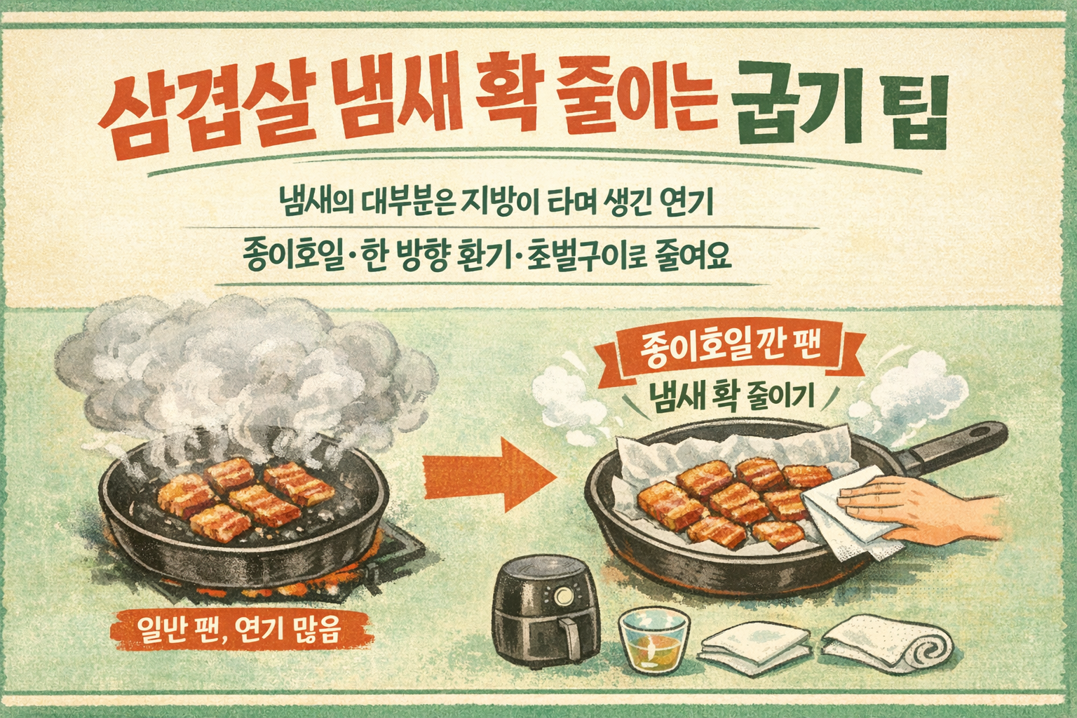 삼겹살 냄새 확 줄이는 방법, 종이호일 깔고 구우면 되는 이유
