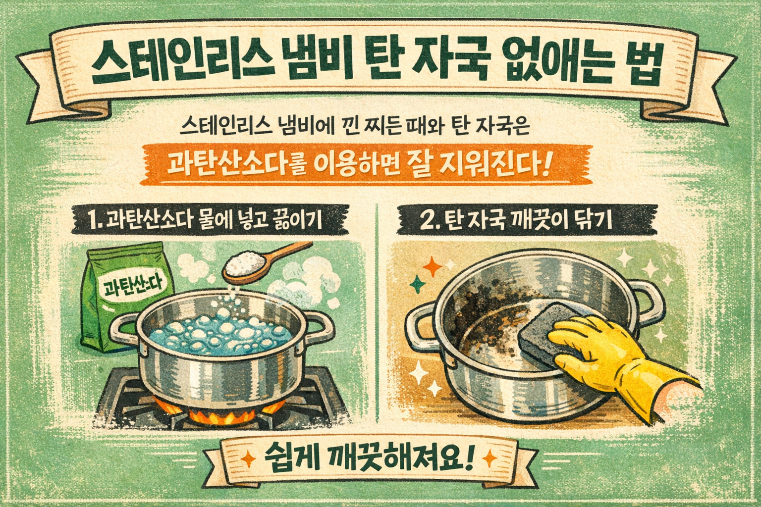 스테인리스 냄비 탄 자국 없애는 법, 과탄산소다로 찌든 때까지 한 번에