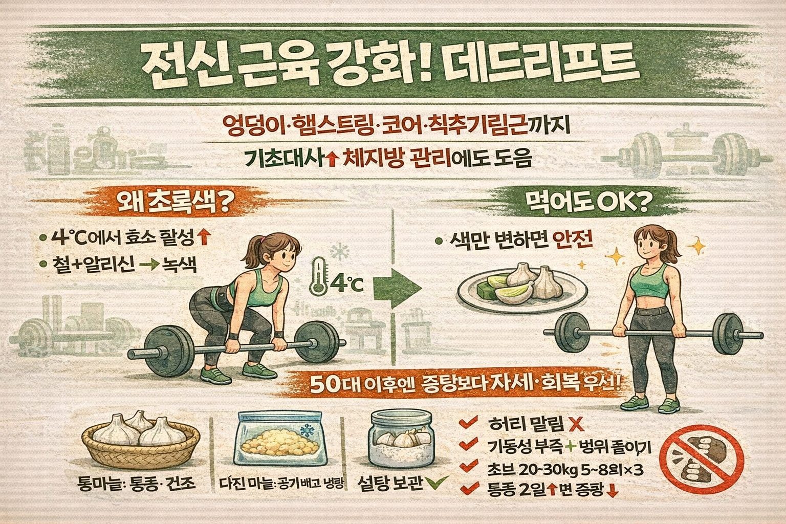 전신 근육 강화 끝판왕 데드리프트: 50대 이후 허리 보호 자세·중량 기준과 회복 식단(돼지갈비 주의점)
