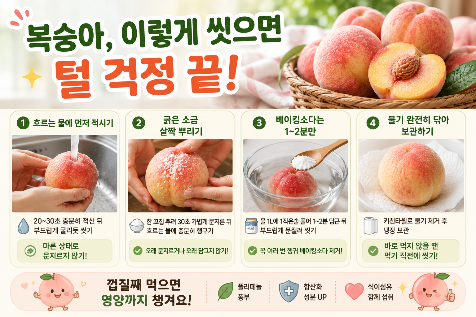 복숭아 털, 물로만 씻지 마세요…말끔히 제거하는 세척법 4단계