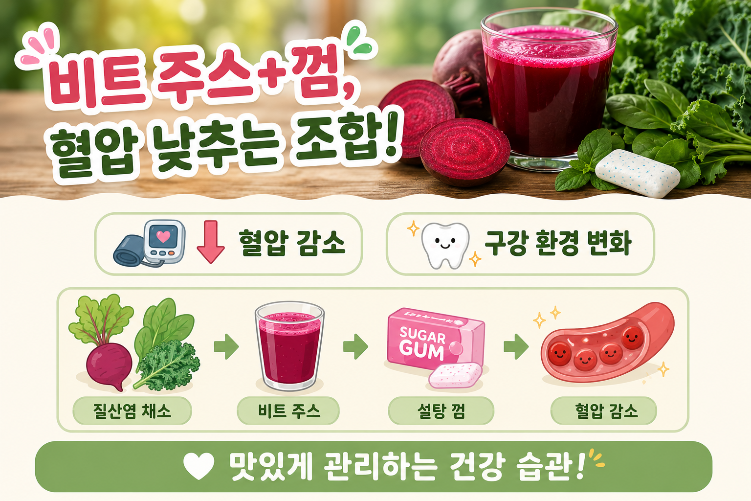 비트주스 마신 뒤 설탕껌 씹으면 혈압 더 내려가는 이유