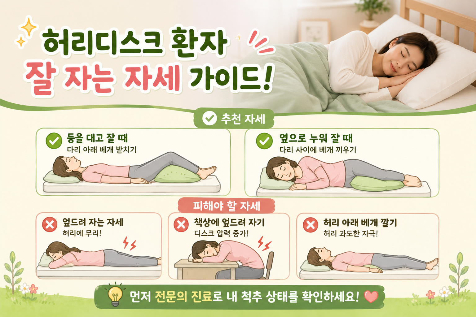 허리디스크 환자, 통증 줄이려면 이렇게 자야 합니다