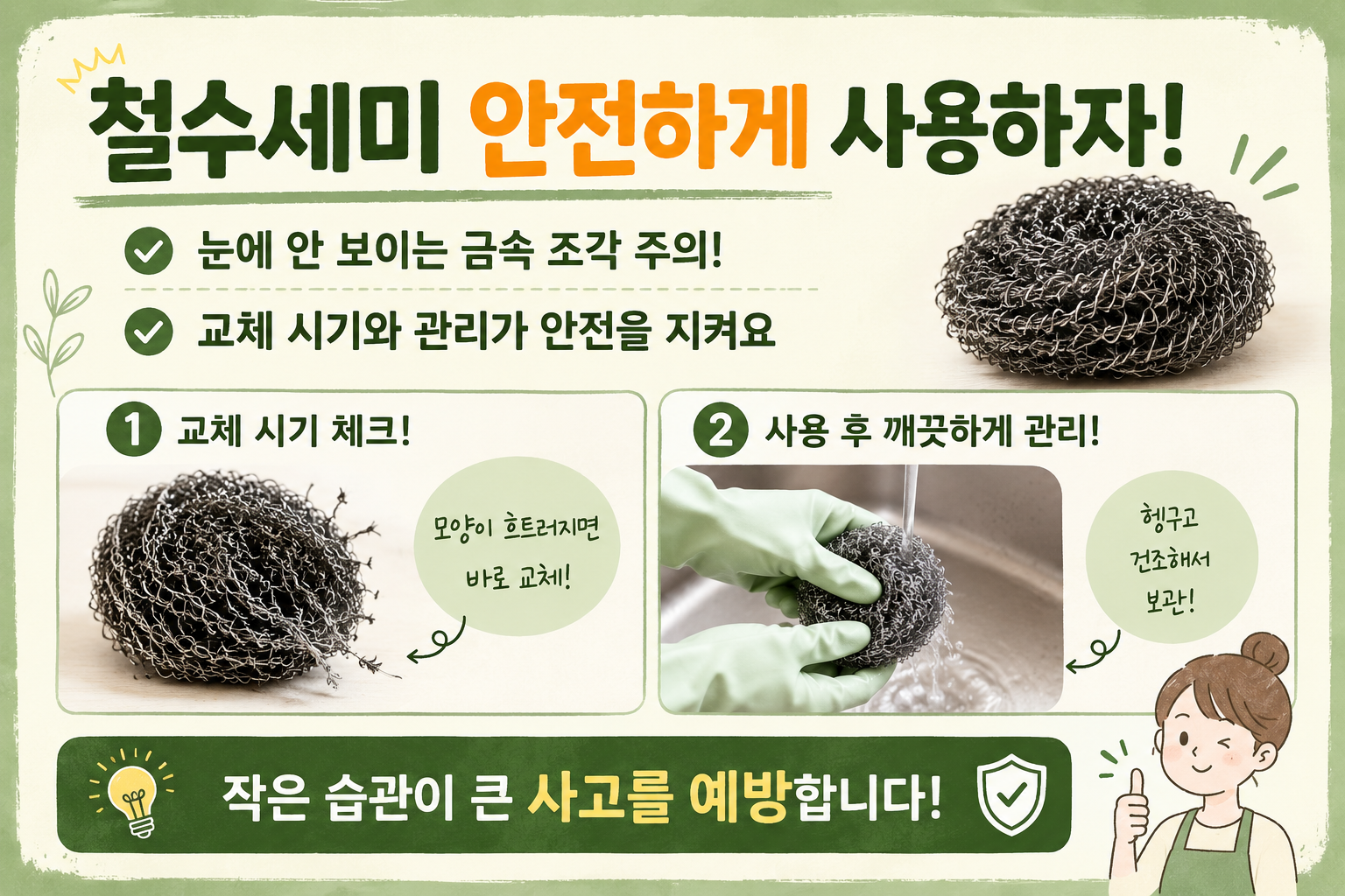 철수세미로 탄 냄비 닦았다면? 음식에 섞일 수 있는 금속 조각 주의