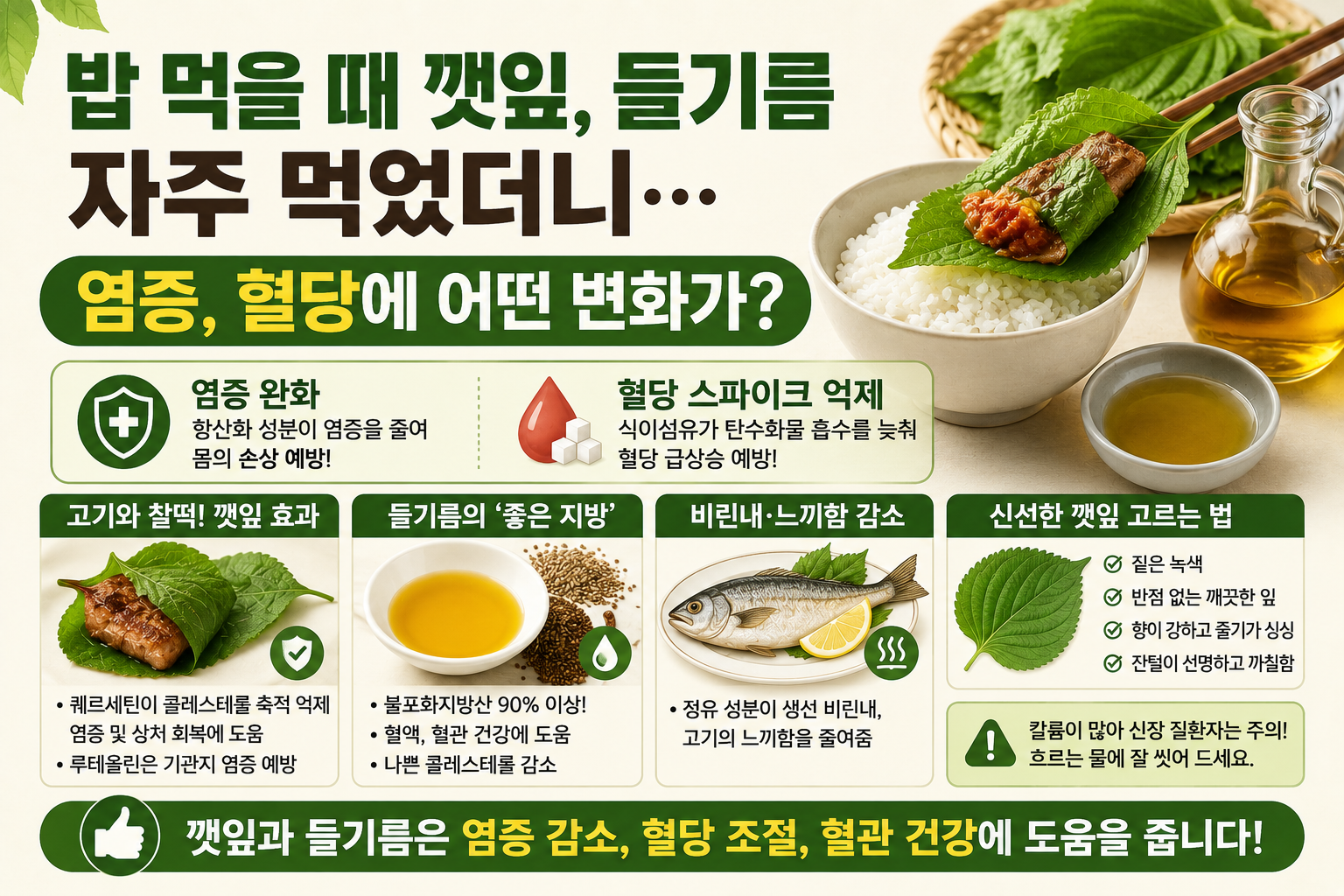 밥 먹을 때 깻잎·들기름 자주 먹었더니… 염증·혈당 스파이크 잡는 식사법